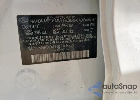 2019 Hyundai Elantra Se from USA, damaged, VIN 5NPD74LF0KH414759